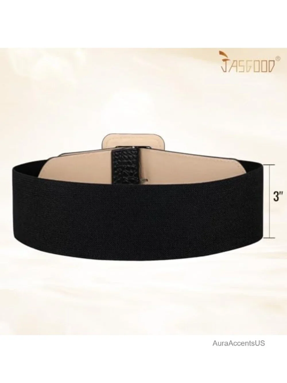 Wide Stretchy Elastic Waist Belt with Patent Square Buckle